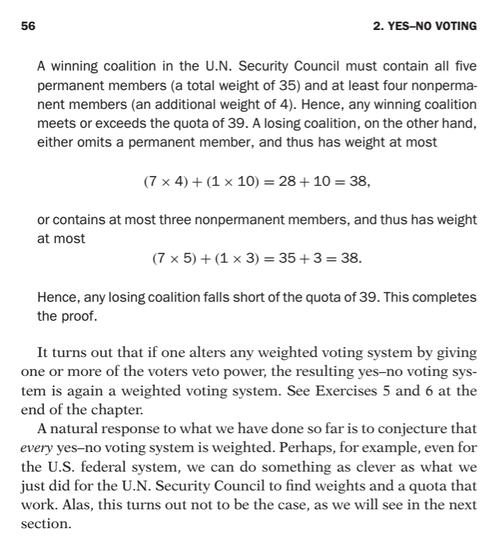 balajis's tweet photo. You can actually show mathematically that a permanent seat has 7X the votes of non-permanent seat.

So on those occasions when India even has a seat, it's outvoted 7:1 by a country that is 1/20 the size, which is a 140:1 ratio.

This is not democratic. https://t.co/4GZj0lw2JC