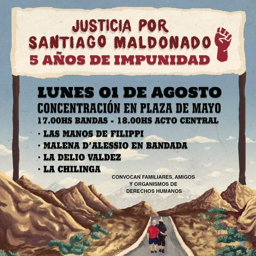 originariosAR's tweet photo. El 1° de Agosto se cumplen 5 años de la Desaparición Forzada seguida de muerte de Santiago Maldonado. Familiares, amigxs y organismos de ddhh convocan a las 17 hs. en Plaza de Mayo.
#5AñosDeImpunidad #JusticiaPorSantiagoMaldonado #Fuemacri #Bullrichresponsable #Gendarmeria https://t.co/YbhtIu1EMr