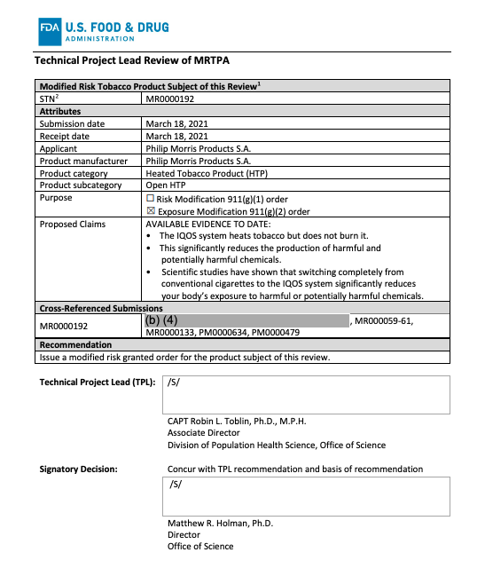 Quite astonishing that the person at the FDA who literally signed off on PMI's modified risk application four months ago is now taking a job there
