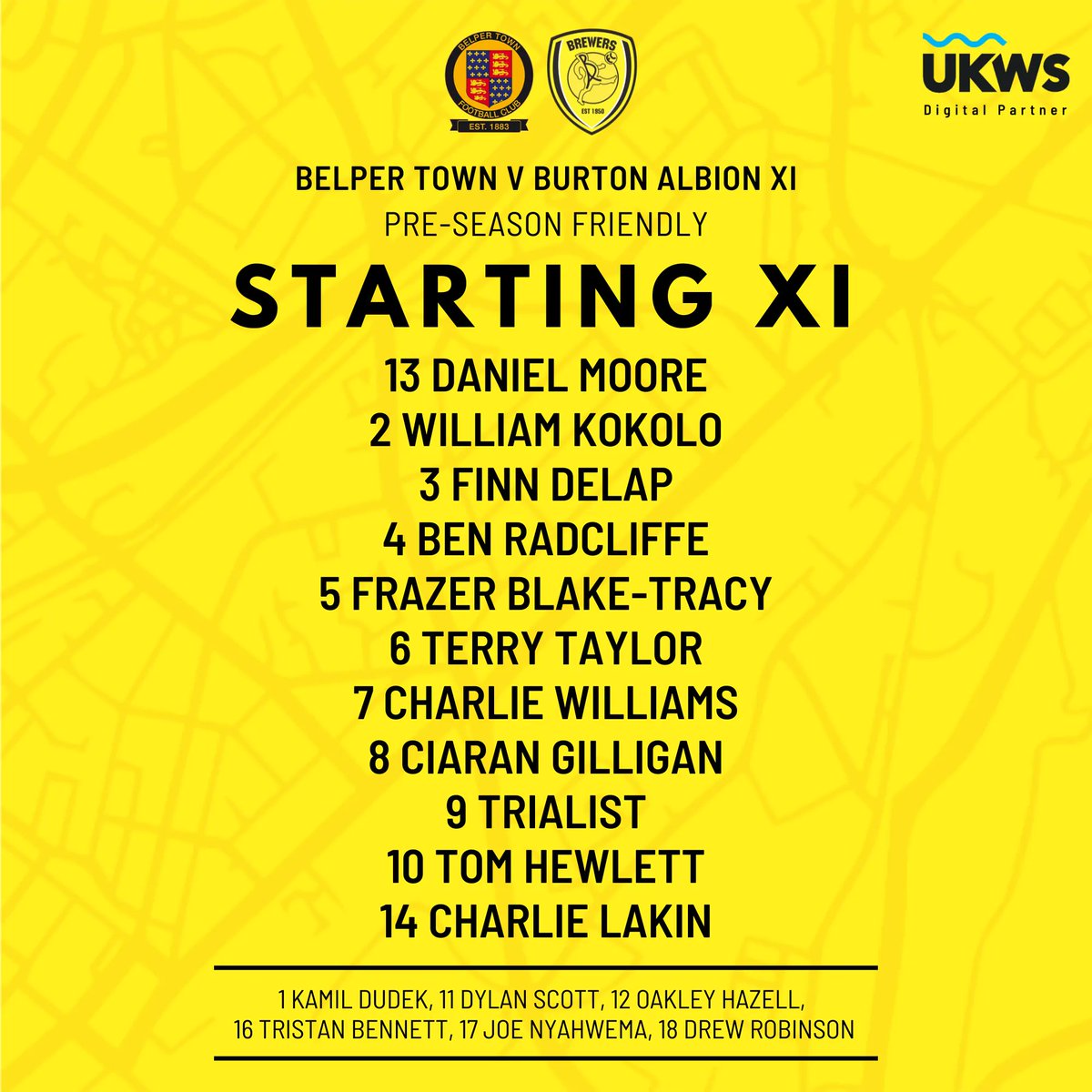 TEAM NEWS 🚨🚨

Here is your Burton Albion XI for tonight's friendly at <a href="/BelperTownFC/">𝗕𝗲𝗹𝗽𝗲𝗿 𝗧𝗼𝘄𝗻 | 𝟣𝟪𝟪𝟥</a> - including former Nailers' loanee <a href="/dan_moore28/">Daniel Moore</a> in goal!

#BAFC