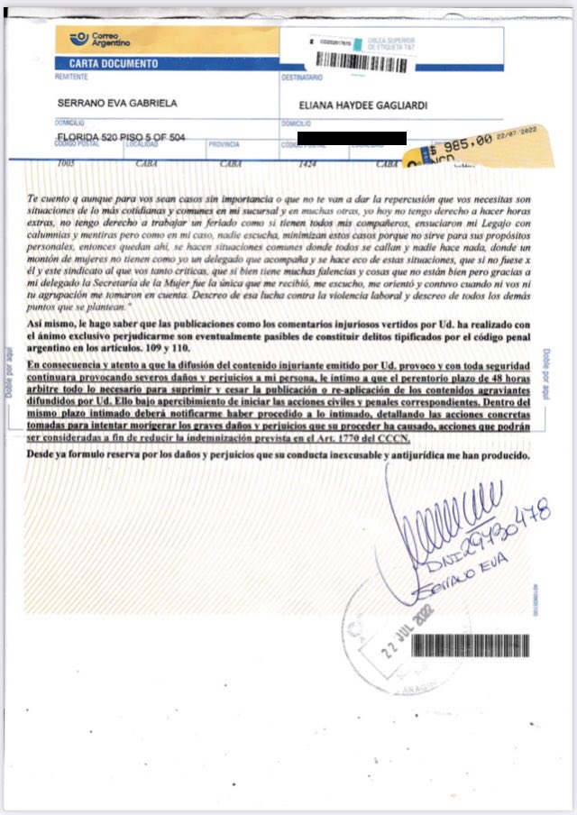 Eva serrano.Hablas d la dignidad, de la mujer trabajadora, del abuso d poder, maltrato y hostigamiento q sufre las trabajadora d comercio, q son perseguida por los gerentes y dirigentes, q ⁦@CencosudArg⁩ persigue a las mujeres ,bla,bla ! Y esto q es 👇?