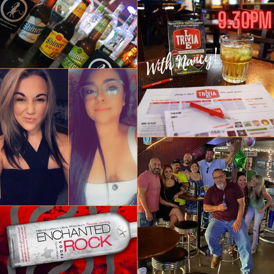 3LeggedMonkeySA's tweet photo. Sarah is here for Happy Hour, and ready to pour up all your day drinking needs! Late Night Trivia with Nancy! She will make sure that you get all your favorites! Specials on Shiner and Enchanted Rock! Bring your squad and win prizes, 9:30PM!
#monkeyaround https://t.co/nbwQWBq5d0