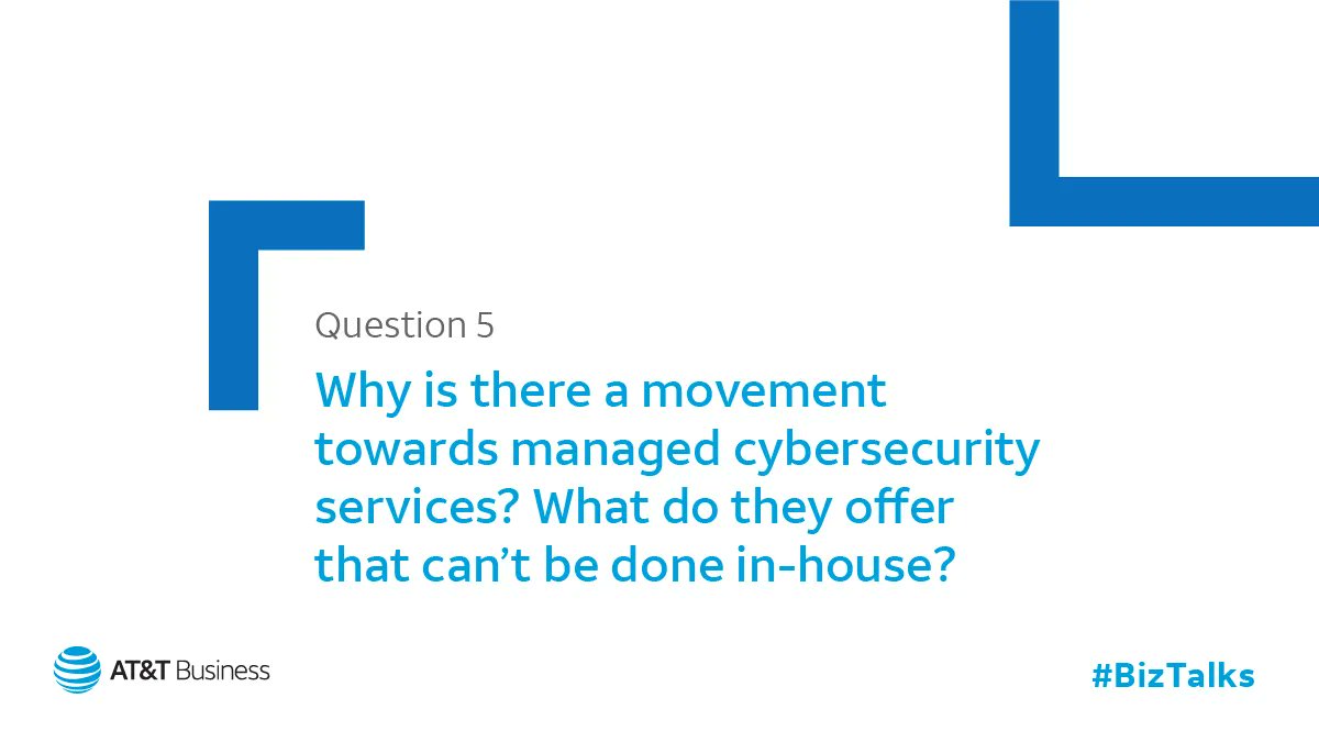 Kevin L. Jackson (@kevin_jackson) on Twitter photo Q5. Why is there a movement towards managed #cybersecurity services? What do they offer that can't be done in-house? #BizTalks #ATTInfluencer #HealthcareSecurity <a href="/ATTBusiness/">AT&T Business</a> Q5. Why is there a movement towards managed #cybersecurity services? What do they offer that can't be done in-house? #BizTalks #ATTInfluencer #HealthcareSecurity <a href="/ATTBusiness/">AT&T Business</a>