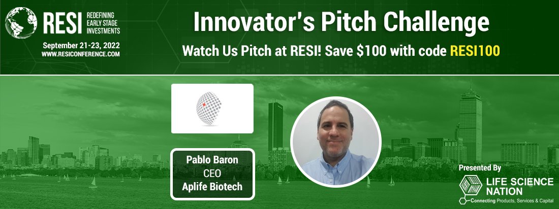 LSciNation's tweet photo. Congratulations IPC finalist @AplifeB! CEO Pablo Baron will pitch to  #lifescience &amp; #healthcare #investors at RESI Boston, 9/21-22. If you’re an #earlystage #fundraising #entrepreneur looking for added exposure, pitch applications are due 8/12: https://t.co/w0jWKHFie2 https://t.co/fXmJuPg6Ar
