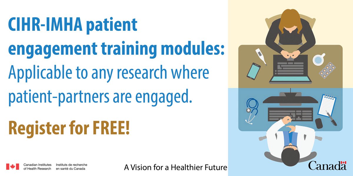 Register in Module 1 of CIHR-IMHA’s Patient Engagement training program: Introduction to Patient Engagement in Research, for FREE NOW! lms.udutu.ca/LMSPortal/Acco…