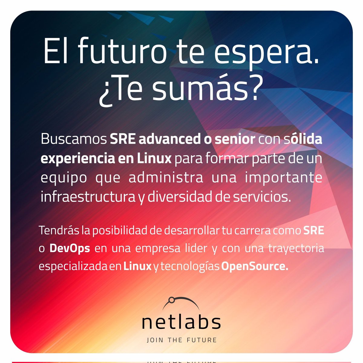 ¿Querés trabajar con nosotros?
Toda la info y postulaciones acá!
linkedin.com/jobs/view/3190…
Te esperamos! 🚀

#linux #sre #devops #Hiring #HIRINGNOW #oportunidadlaboral