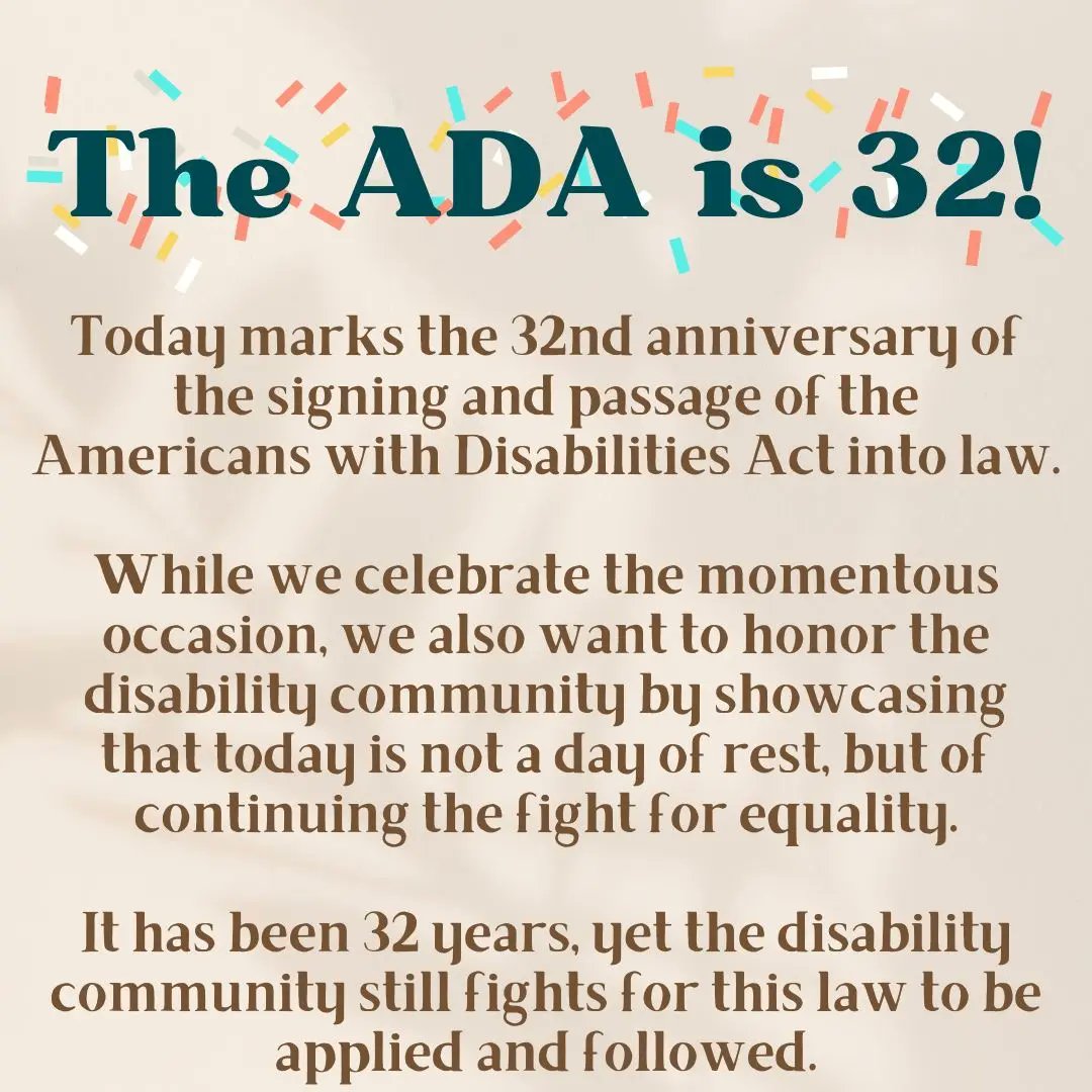 jjstoneFM's tweet photo. Happy 32nd anniversary to the Americans with Disabilities Act (ADA). Signed into law on this day in 1990 by George H. W. Bush. Know your rights if your a person of disABILITY. #Happy32 #Equality #AmericansWithDisabilitiesAct #ADA #DisabilityPrideMonth
https://t.co/PvR3UlNDHI https://t.co/Jjn5PKpije