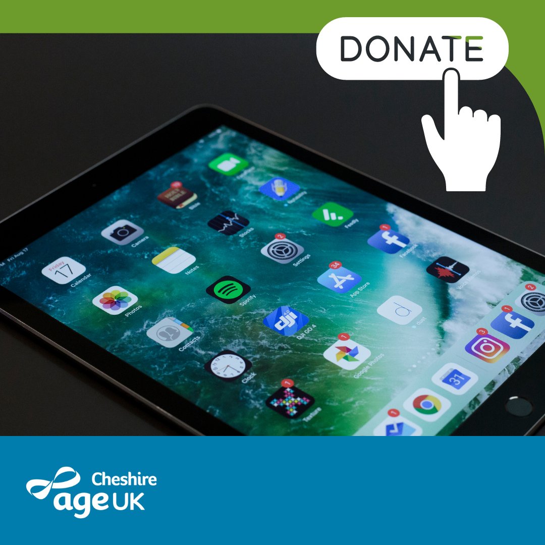 Are you thinking of upgrading your iPad? Have you thought about donating your old iPad to Age UK Cheshire for an older person to use?

If yes, please call Ann on 01606 305007 and we will arrange this with you.

#Donate #Charity #CharityTuesday #Cheshire