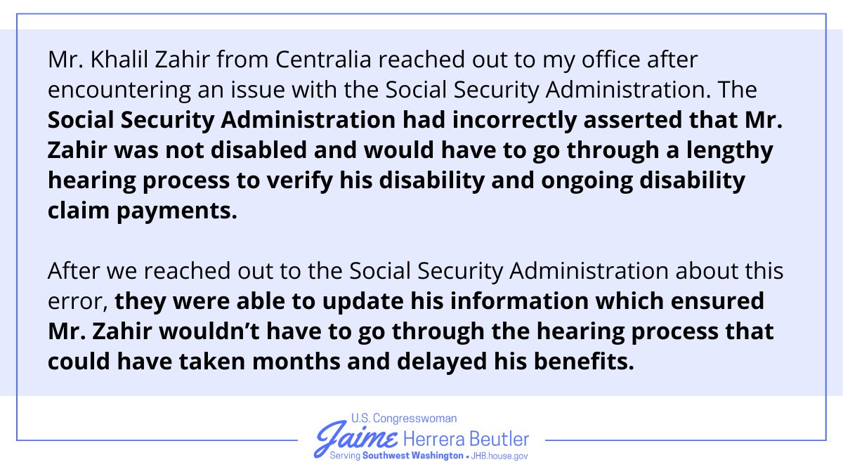 If you need assistance with a federal agency like Social Security, the IRS, or the VA—please contact me. Call my office at (360) 695-6292 or send a message: JHB.house.gov/contact Here's an example of a case we recently solved for a Southwest Washington resident: