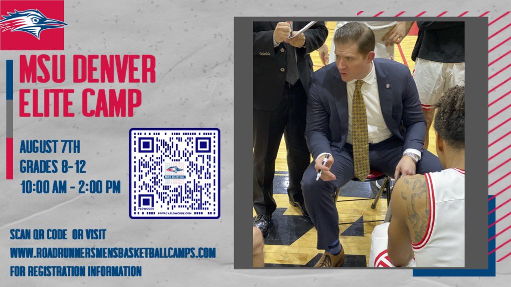 Dan Ficke (@coachficke) on Twitter photo Less than two weeks away from <a href="/MSUDenverMBB/">MSU Denver Men's Basketball</a> elite camp, don’t miss your chance to be evaluated & developed by my staff & I!! #ComeRunWithUs
#GetRowdy🔵🔴
Sign up today: roadrunnersmensbasketballcamps.com/elite-camp.cfm Less than two weeks away from <a href="/MSUDenverMBB/">MSU Denver Men's Basketball</a> elite camp, don’t miss your chance to be evaluated & developed by my staff & I!! #ComeRunWithUs
#GetRowdy🔵🔴
Sign up today: roadrunnersmensbasketballcamps.com/elite-camp.cfm