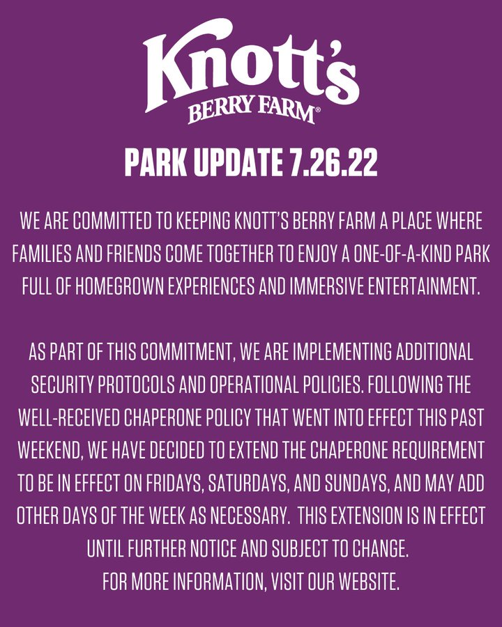 Knott S Berry Farm Extends New Chaperone Policy To Include Sundays Laughingplace Com