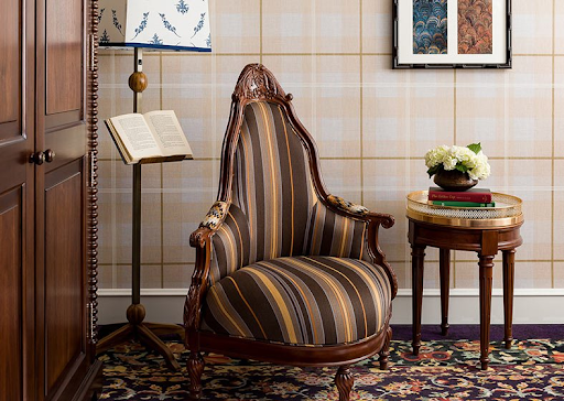 BryanAshleyInc's tweet photo. This week, we're sharing some of our favorite seating pieces. First up, we have this chair from the Graduate Evanston. 

The detail on this is impeccable... hand carved details, Pollack Linearity Truffle striped upholstery, and mahogany wood make this piece one-of-a-kind. https://t.co/XovhltIyQ4