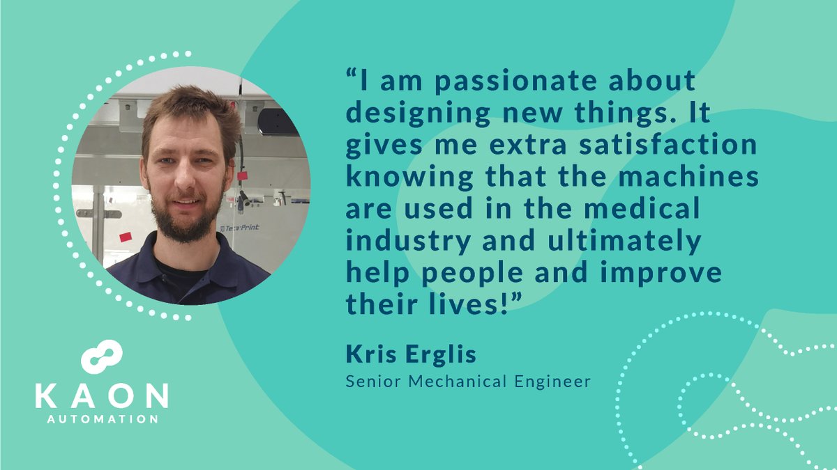 Meet Kris, our Senior Mechanical Engineer. Kris is passionate about designing new things and says his experience working at KAON is extra satisfying knowing that the medical machinery he designs can help those in need.

Read more here: lnkd.in/dC-zckug 

#KAON #Engineering