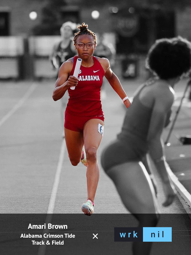 This week’s featured athlete is <a href="/_AmariBrown/">Amari Brown</a>! The track &amp; field phenom from Alabama can help your business. Find her on wrk nil! #gotwrk wrknil.com <a href="/AlabamaTrack/">Alabama Track & Field</a> <a href="/UA_Athletics/">Alabama Athletics</a>
