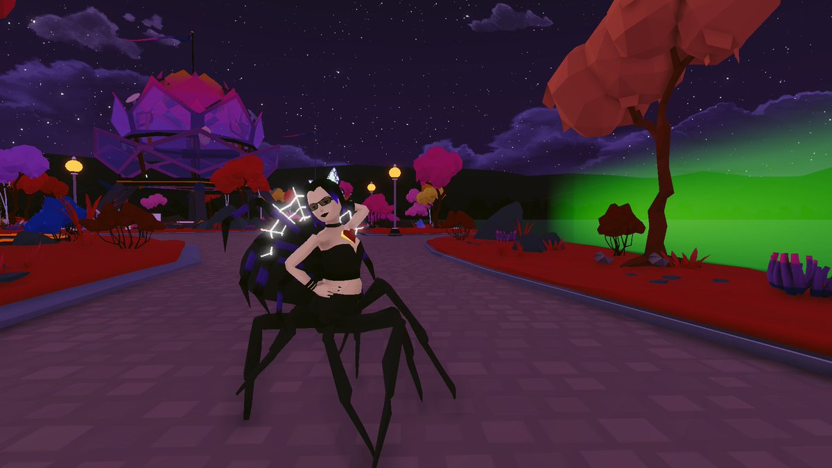 I am LOVING this outfit! Shoutouts to @oltecs for the Spiderweb Shield, TrendsCrafters#ec6d for the Black Widow Centaur, @RaevynDCL for the Spider top, and @T0kenDesign for the Butterfly Updo! #Wearables #NFTs #Decentraland