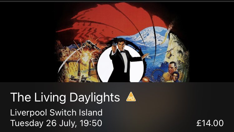 Whooaaaaa-a-ah #thelivingdaylights Nearly a full house in Liverpool Switch Island tonight. Only 2 seats booked on at Vue Blackburn where I’m seeing #licencetokill this Sat. #JamesBond #timothydalton