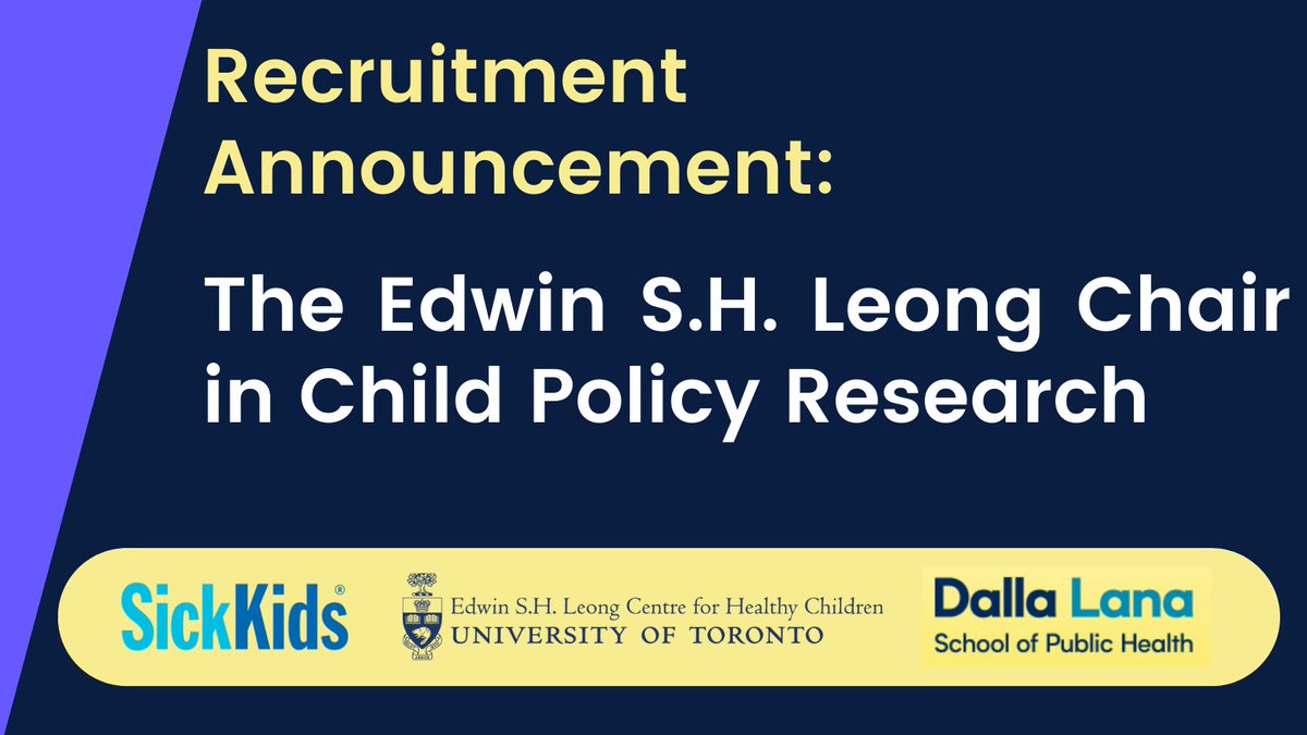 📢@LeongCentre is jointly recruiting a new Chair in Child Policy Research with @UofT_dlsph & @SickKidsNews. If you're passionate about child health, equity, and making policy impact, apply by August 21, 2022. Full details here: bit.ly/3PW9N7H