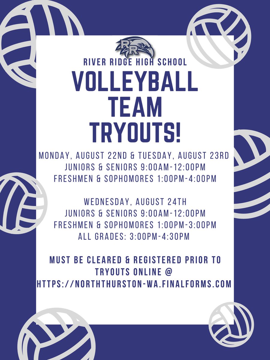 RRHSVolleyball's tweet photo. Save the dates for tryouts! https://t.co/ounrEQyi2c