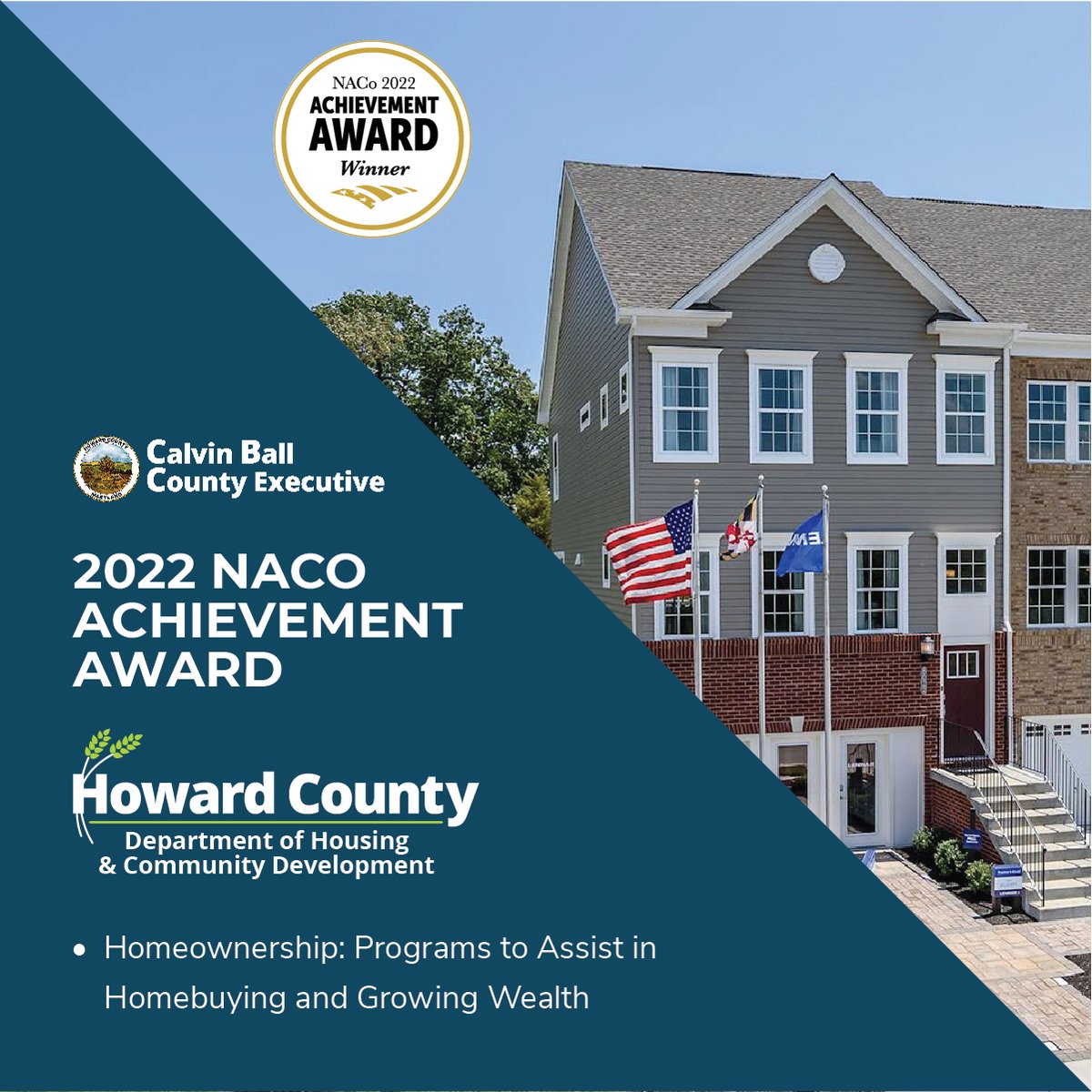 The pandemic has impacted many facets of our lives, including homeownership. Our <a href="/HoCoHousing/">HoCo Housing ComDev.</a> team has remained dedicated to providing programs to assist residents with homebuying. Please, join me in congratulating them for receiving a 2022 Achievement Award from <a href="/NACoTweets/">NACo Digital Team</a>.