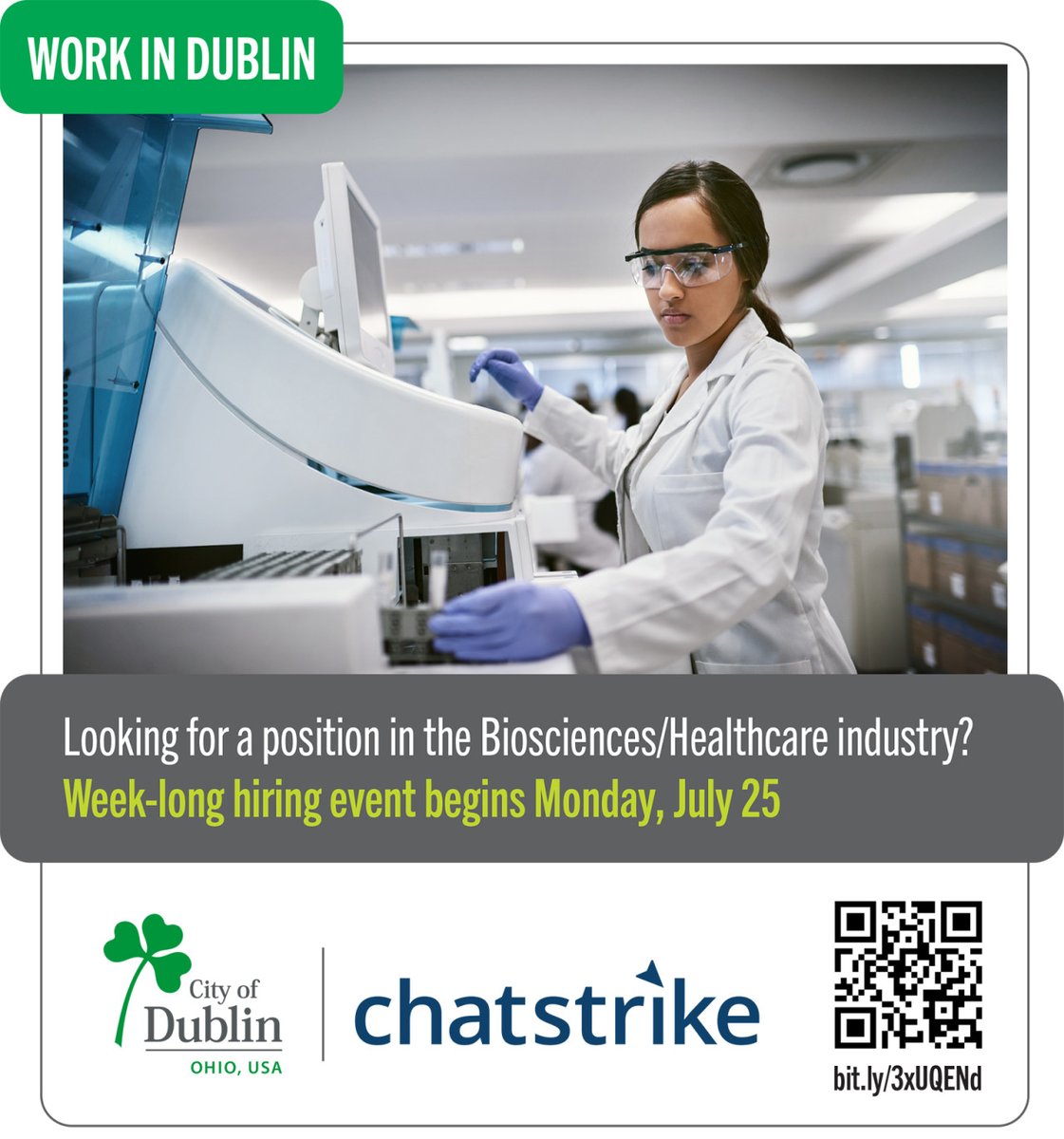 DublinOhio's tweet photo. Your next healthcare job starts in Dublin. Companies like @cardinalhealth, @OSUWexMed, @QuantumCorp, @sarnova, @MountCarmel, @AndelynBio & others have great roles posted via @chatstrike, a virtual hiring event co-sponsored by City of Dublin. https://t.co/2r20zm61tK #WorkInDublin https://t.co/8rFABQY1Ha