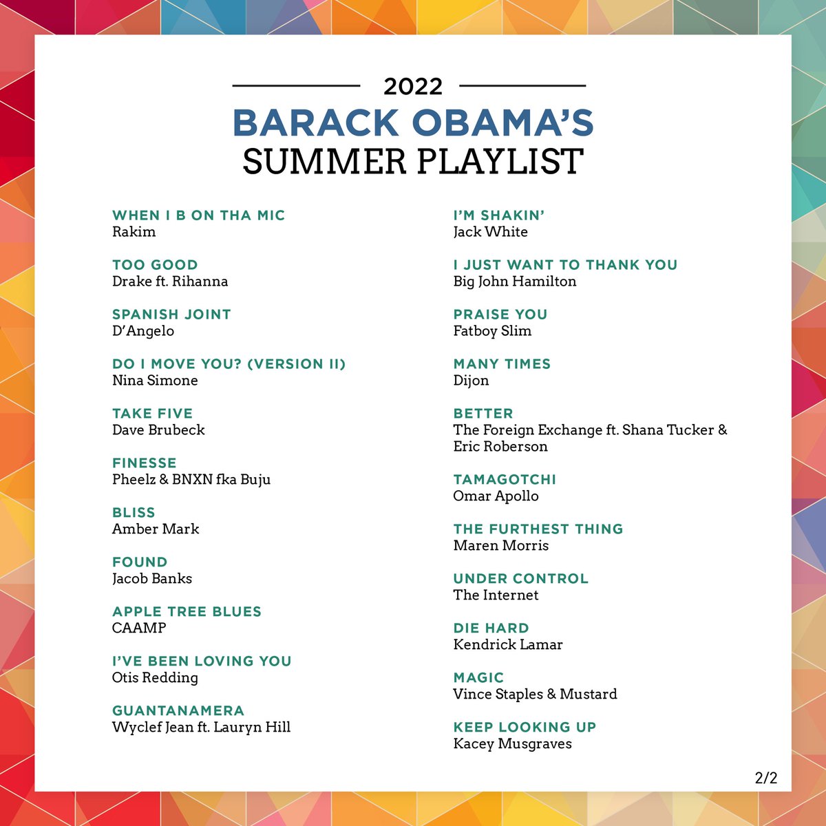 Every year, I get excited to share my summer playlist because I learn about so many new artists from your replies—it’s an example of how music really can bring us all together. Here’s what I’ve been listening to this summer. What songs would you add?