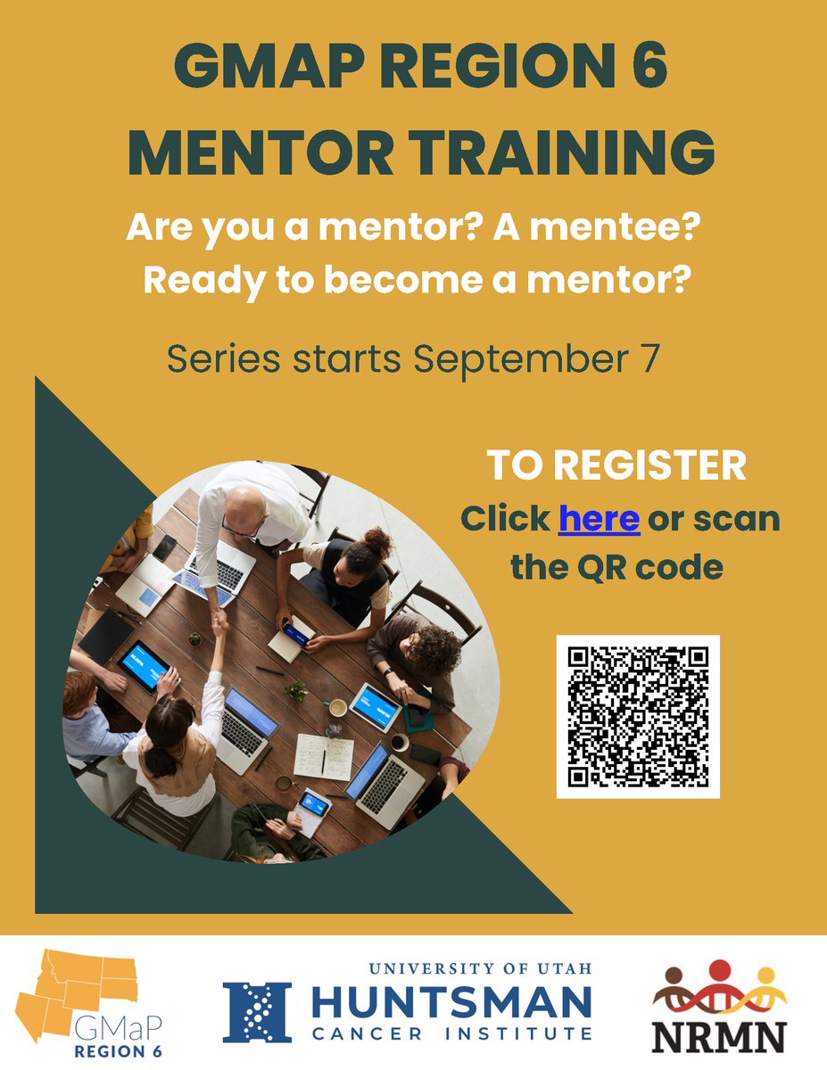 R2GMaP's tweet photo. Are you interested in becoming a better mentor? This interactive series is based on the Entering Mentoring curriculum and starts September 7.
The training is free and will occur via Zoom on Weds from 11 am-1 pm MT (Sept. 7th, 14th, 21st, 28th, and Oct. 5). https://t.co/A54POaDonK https://t.co/iup3xpTIS7