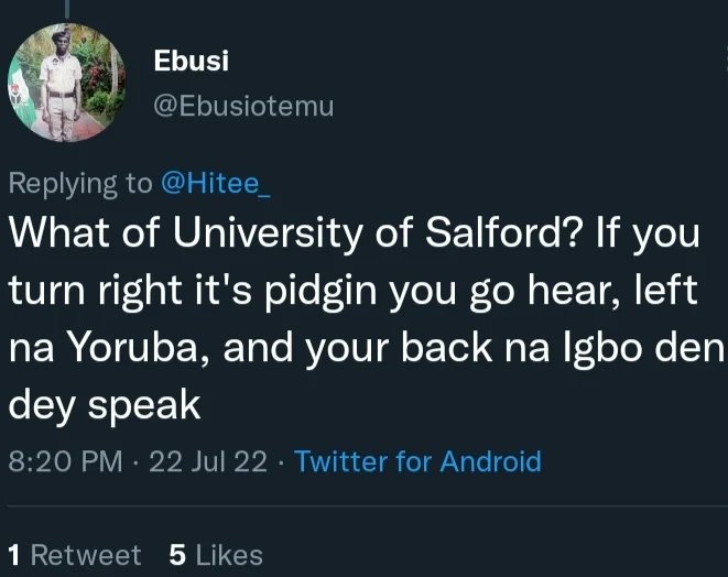 JapaNigeria's tweet photo. As seen on the streets of #Twitter 😂😂

Could this be true?

#japa #japanigeria #universitysalford #Igbo #yoruba #pidgen https://t.co/M330T76Y2I