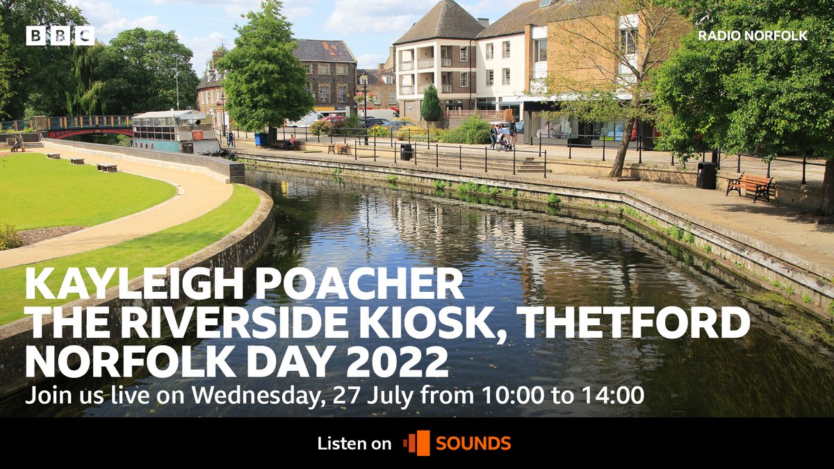 Come and celebrate #NorfolkDay with us in Thetford! Kayleigh Poacher will be broadcasting live from The Riverside Kiosk between 10:00 and 14:00 on Wednesday, 27 July. Hope to see you there!
