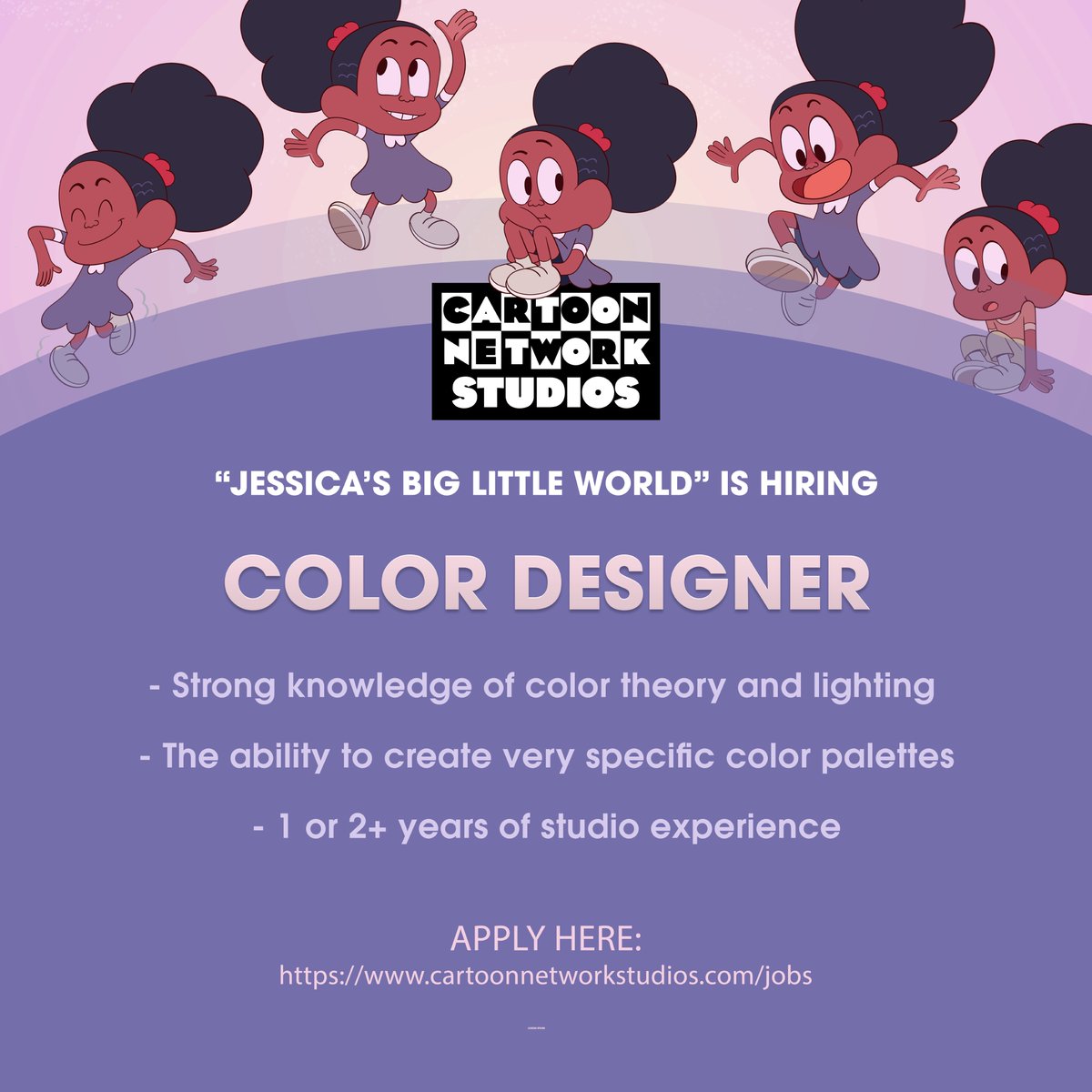 ⭐️ Cartoon Network Studios seeks a COLOR DESIGNER for JESSICA'S BIG LITTLE WORLD! ⭐️
Apply here: cartoonnetworkstudios.com/jobs/color-des…