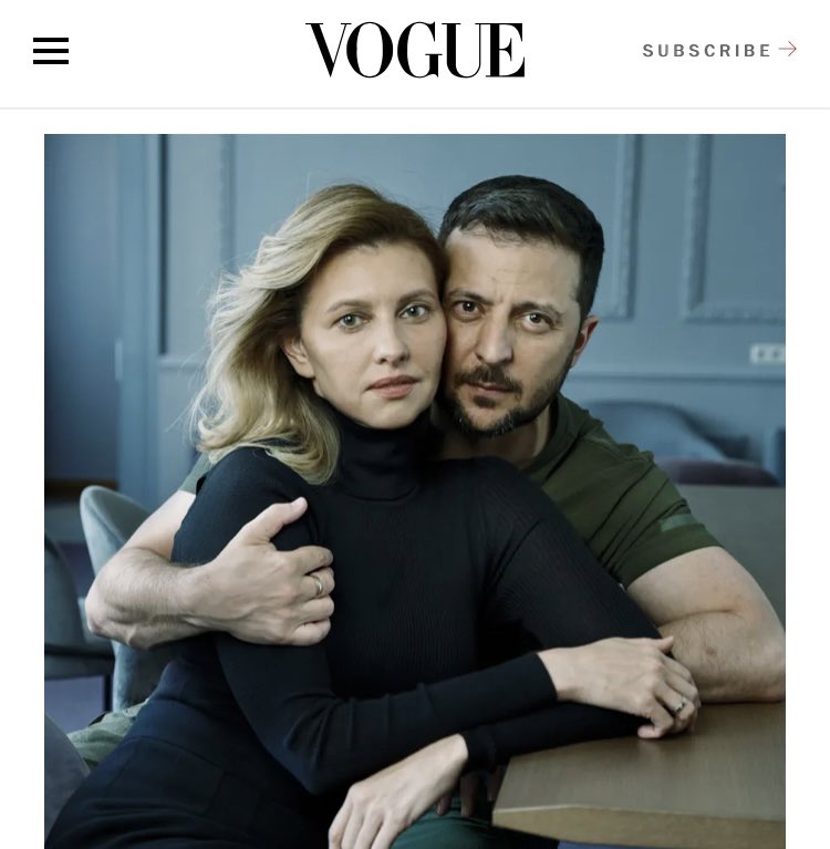 wartime vogue photo shoots. very serious. let’s keep sending ukraine weekly billion dollar aid packages to protect “democracy.” don’t question it.
