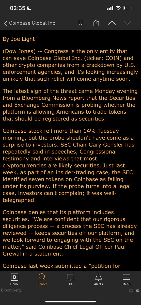 Coinbase ( #COIN ) sous surveillance de la SEC qui ouvre une enquête. 
Le cours s’effondre de 20% today + les résultats quarterly dans 2 semaines qui je pense vont puer le 💩… il a du potentiel pour un home run ce short ! 🩳❤️