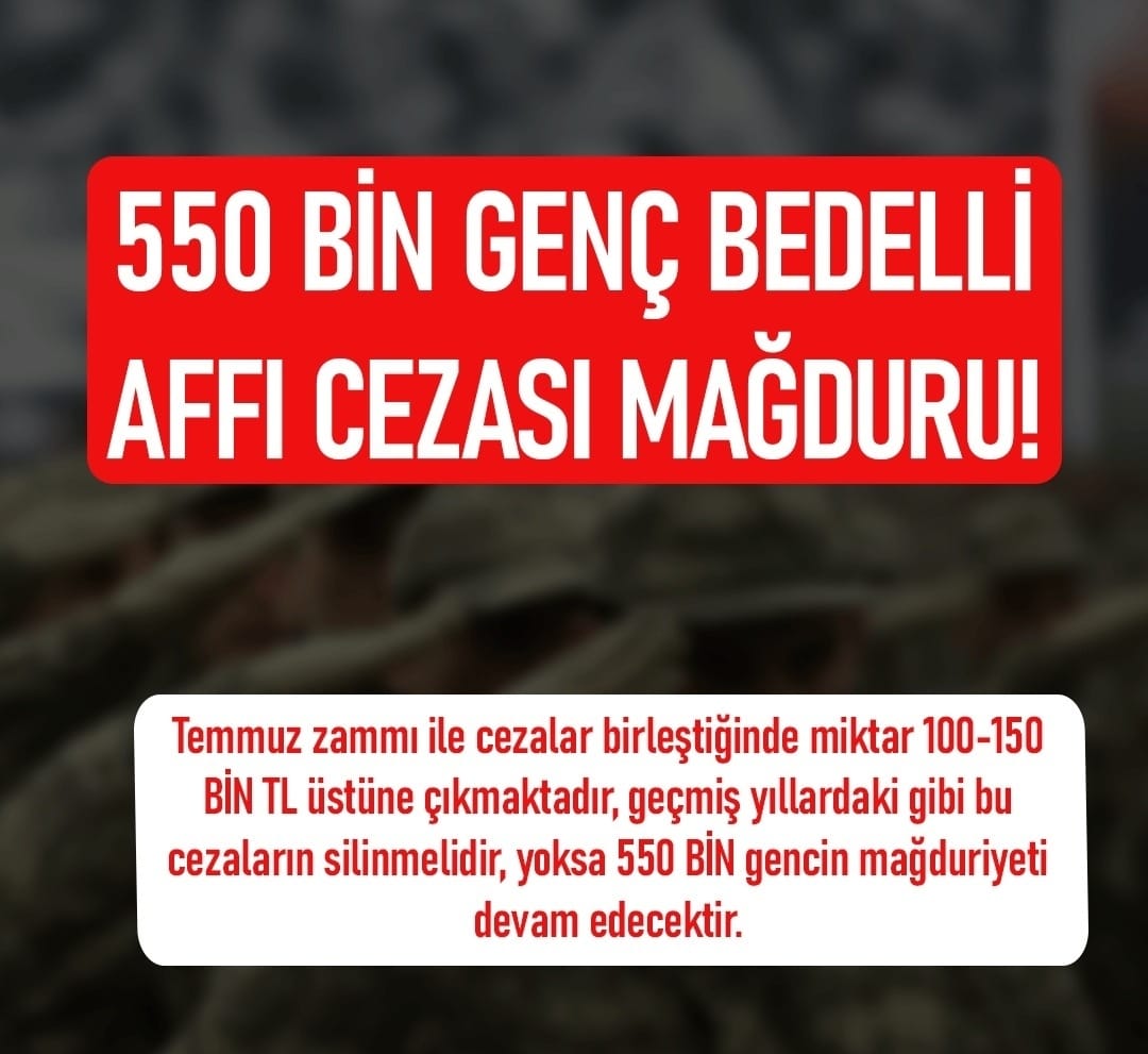 <a href="/demirdenizchp/">Deniz Demir 🇹🇷</a> Ne zulüm olmadı ki ? Kyk borçları da resmen bizlere yüklendi. 100-140 bin TL arası ücretler isteniyor, hangi gençte bu paralar var ? 550bin mağdura Af adı altında soygun yapılıyor.
#bedelliaffı #bedelliaskerlik <a href="/kilicdarogluk/">Kemal Kılıçdaroğlu</a> <a href="/ahmetakin/">Ahmet AKIN 🇹🇷</a> <a href="/meral_aksener/">Meral Akşener</a>