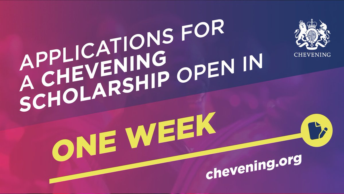 ⏳ CUENTA REGRESIVA ⏳

Queda solo 1️⃣ semana para la apertura de la convocatoria de las becas #Chevening.

✅ Son muchos los beneficios de estudiar en una universidad británica. Exploralos en Chevening.org/why-study-in-t…