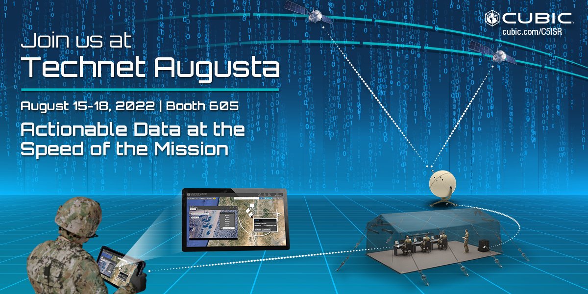 cubic_cmps's tweet photo. Assured access to actionable data is essential to sustaining a warfighting advantage against peer adversaries. Connect with our team at TechNet Augusta to learn how our #SATCOM, baseband, &amp; ISR solutions enable data-centric operations
https://t.co/FYpxkowrSN
#AFCEATechNet #AFCEA https://t.co/43pI5IoDq2