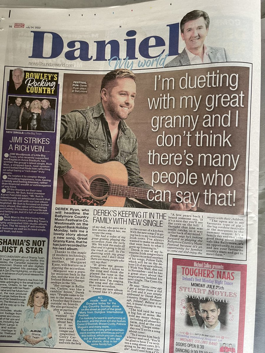 Derek Ryan (@derekryanmusic) on Twitter photo I’m very excited to say there’ll be new music coming soon!
Many thanks to Daniel O’Donnell for this lovely write up!
<a href="/EddieRowleySW/">EDDIE ROWLEY</a>
<a href="/sundayworld/">Sunday World</a> I’m very excited to say there’ll be new music coming soon!
Many thanks to Daniel O’Donnell for this lovely write up!
<a href="/EddieRowleySW/">EDDIE ROWLEY</a>
<a href="/sundayworld/">Sunday World</a>