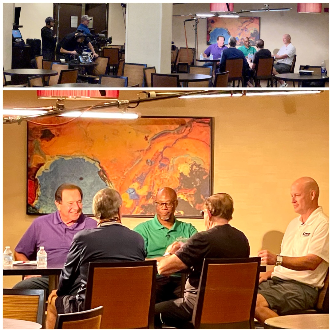 #MLFB shooting a "Coaches Round-Table" moderated by (COO) Steve Videtich a few hrs. before the Jamboree on Sunday. #cleatsinthegrass