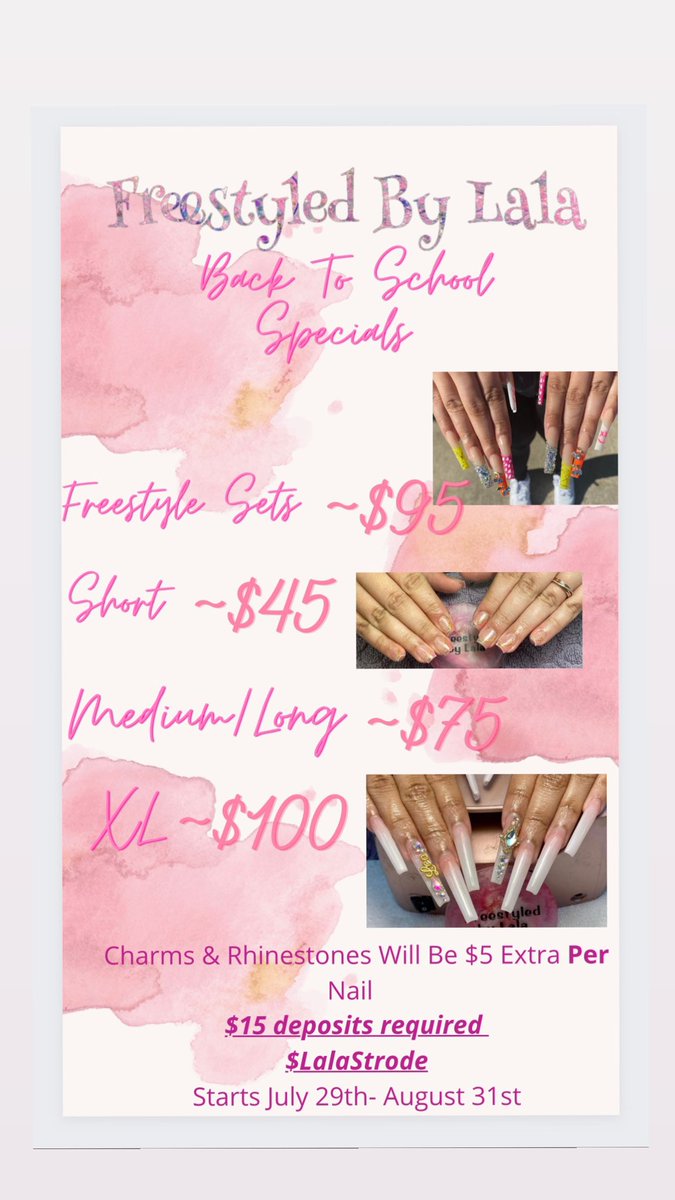 TheRealLala_'s tweet photo. Back2SchoolSpecial🎀#supportlocalartist #share #hunstvillenailtech #alabamanailtech 
Instagram @Freestyledbylala
FAcebook @LalaStrode https://t.co/K0Y0CylZFm