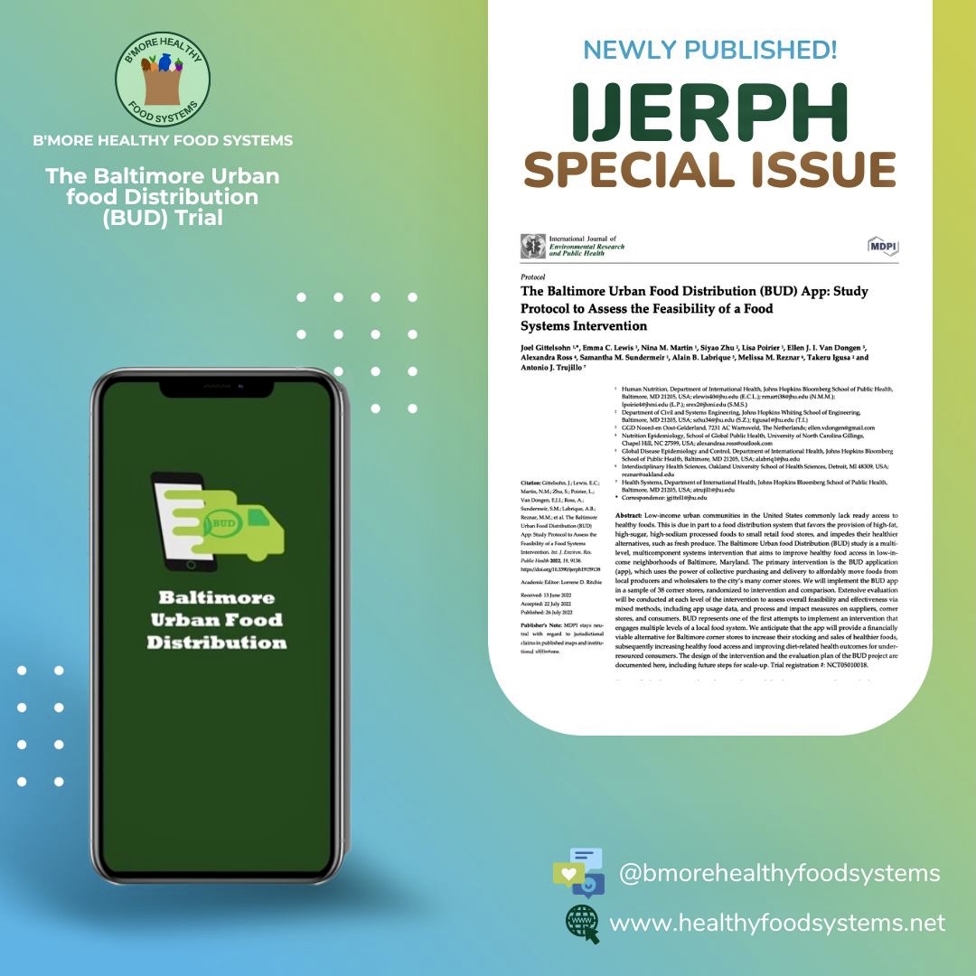 Excited to share that our Baltimore Urban food Distribution (BUD) study protocol paper was officially published today in <a href="/IJERPH_MDPI/">IJERPH</a>! Check out the full paper here: mdpi.com/1660-4601/19/1…

#HealthyFoodAccess #mHealth #Published #FoodSystems