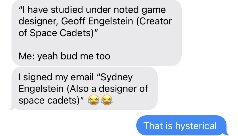 gengelstein's tweet image. Things got awkward when a former student pitched a game to my daughter. Fortunately the game is good, so they’re meeting at Gencon. 😂
