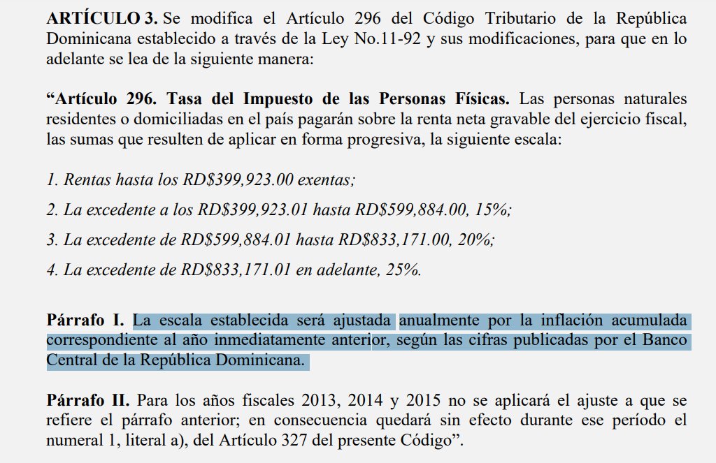 ArmandoModelos's tweet photo. @YoelHernandezI @JLMendoza_ @DGii De acuerdo a la Ley 253-12, la escala debe ajustarse cada año. Sin embargo, usando la calculadora de su página (https://t.co/EQD5JaFOQn) , parece no haberse ajustado desde 2017. ¿Por qué? https://t.co/hPPGlNJPIK