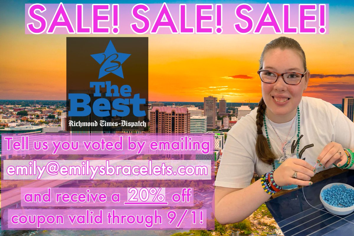 THE BRACELET MAKER needs your votes! Only 3 DAYS left to vote for Emily's Bracelets as the Best Jewelry Store. See below how to receive your 20% discount! #emily #vote #jewelrystore
bit.ly/vote4emilym