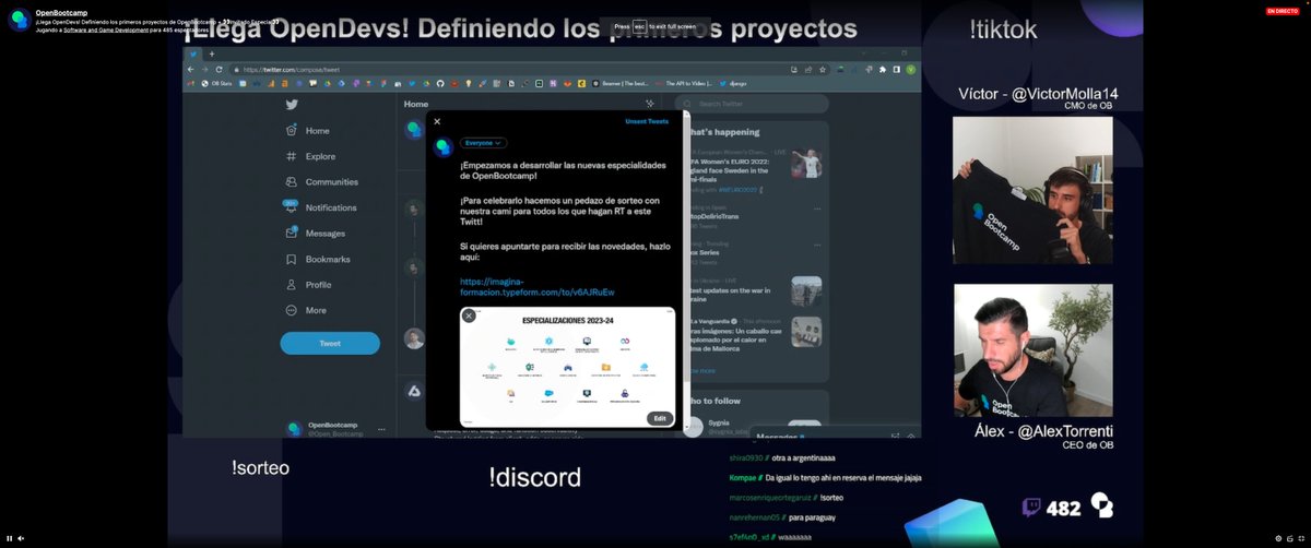Open_Bootcamp's tweet image. ¡Empezamos a desarrollar las nuevas especialidades de OpenBootcamp!

twitch.tv/openbootcamp

¡Para celebrarlo hacemos un pedazo de sorteo con nuestra cami para todos los que hagan RT a este Twitt!

Apuntarte para recibir las novedades: 

bit.ly/3PEmJiD