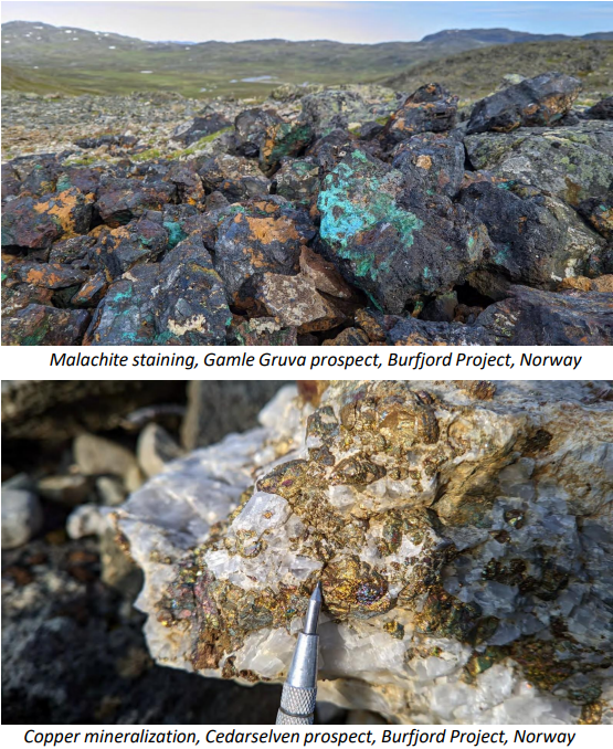 Copper mineralization was mined in the Burfjord area during the 19th century, with over 30 historic mines and prospects developed along the flanks of a prominent 4 x 6 kilometer anticlinal structure. Currently drilling with Boliden. t.ly/_e3F