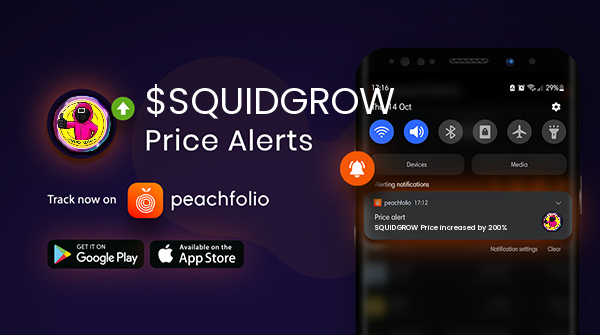 cryptodo8's tweet image. Newly CMC listed, track the price of #SQUIDGROW with the Peachfolio mobile app and website Hub.Peachfolio.app #BSC #SquidGrow