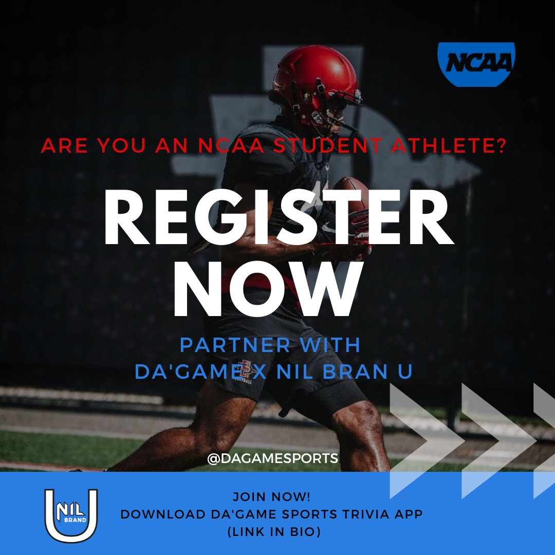 DaGameApp's tweet image. Are you an NCAA College athlete? Sign up now through Da’Game sports trivia app to become a NIL Brand U partner!

So excited for our first team members: @XavierLoyd  @PhillippeWes11  @TimothyDorsey_ 

⬇️FREE DOWNLOAD LINK IN BIO

📩DM FOR MORE INFO