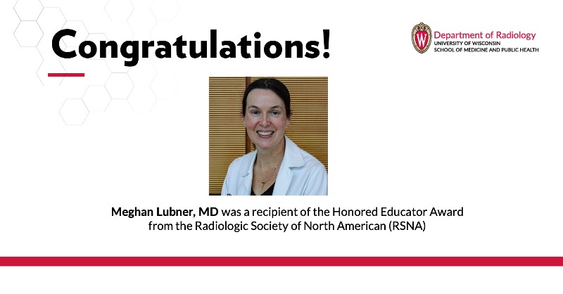 UWiscRadiology's tweet photo. #Congratulations to Dr. Meghan Lubner for receiving a 2022 Honored Educator Award from @RSNA!