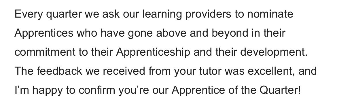 Absolutely thrilled to be named as Apprentice of the Quarter! 👩‍🎓 It’s been far from easy but this makes it so worthwhile. <a href="/fewey7/">Martin Trethewey</a> <a href="/CatherineChatt/">Catherine Chattwood</a> #coopsouthwest <a href="/coopuk/">Co-op</a> #Apprenticeship