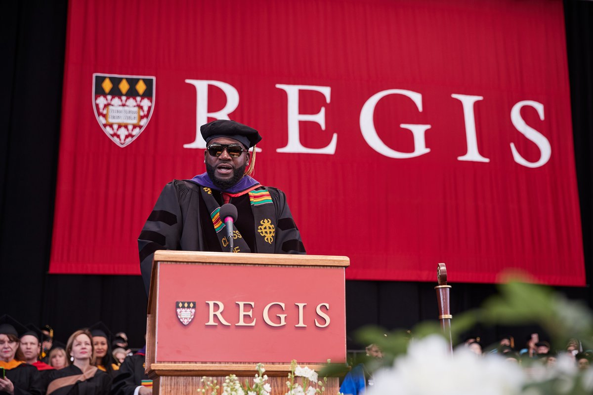 As the 2019 Commencement speaker &amp; honorary degree recipient of Regis College, David Ortiz highlighted the importance of family, education, &amp; confidence. Regis Admission team congratulates the newly inducted Hall of Famer, David Ortiz as he is celebrated by the Red Sox tonight.