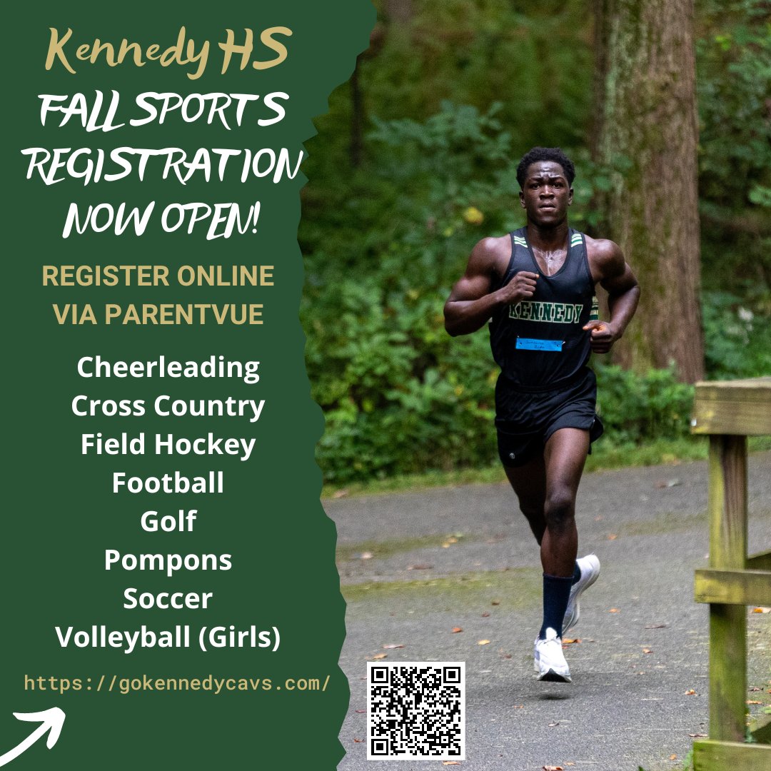 Fall Sports registration is open online. Tryouts begin August 10th - get registered! All sports looking for new students to join. @KennedyMCPSPrin <a href="/KennedyHS_PTSA/">John F. Kennedy High School PTSA</a> <a href="/JFKAcademies/">JFK Academies</a> <a href="/jfk_counseling/">JFK Counseling</a>