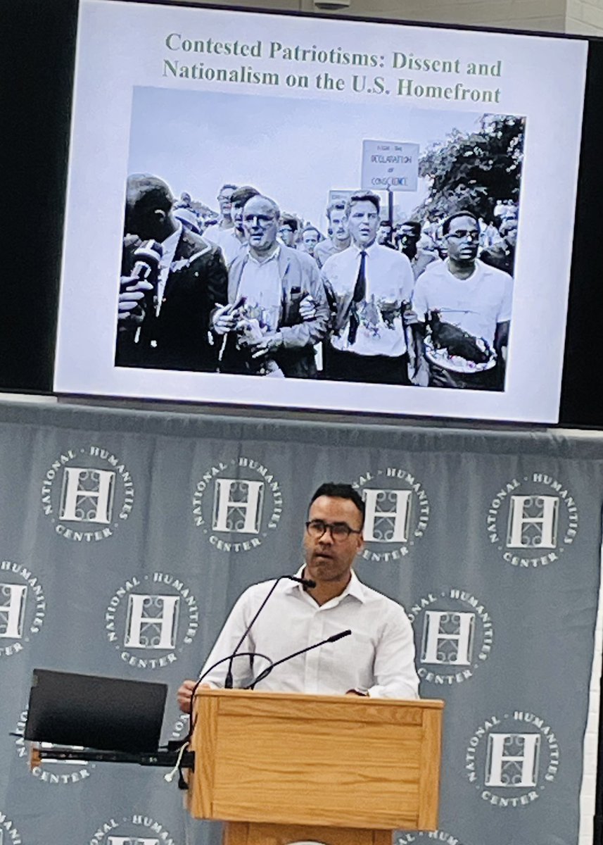 On Day 7 of “Contested Territories” @NHCEducation, William Sturkey @UNC delivered an informative and insightful talk on “Contested Patriotisms: Dissent and Nationalism on the US Homefront.” #humanities #geography